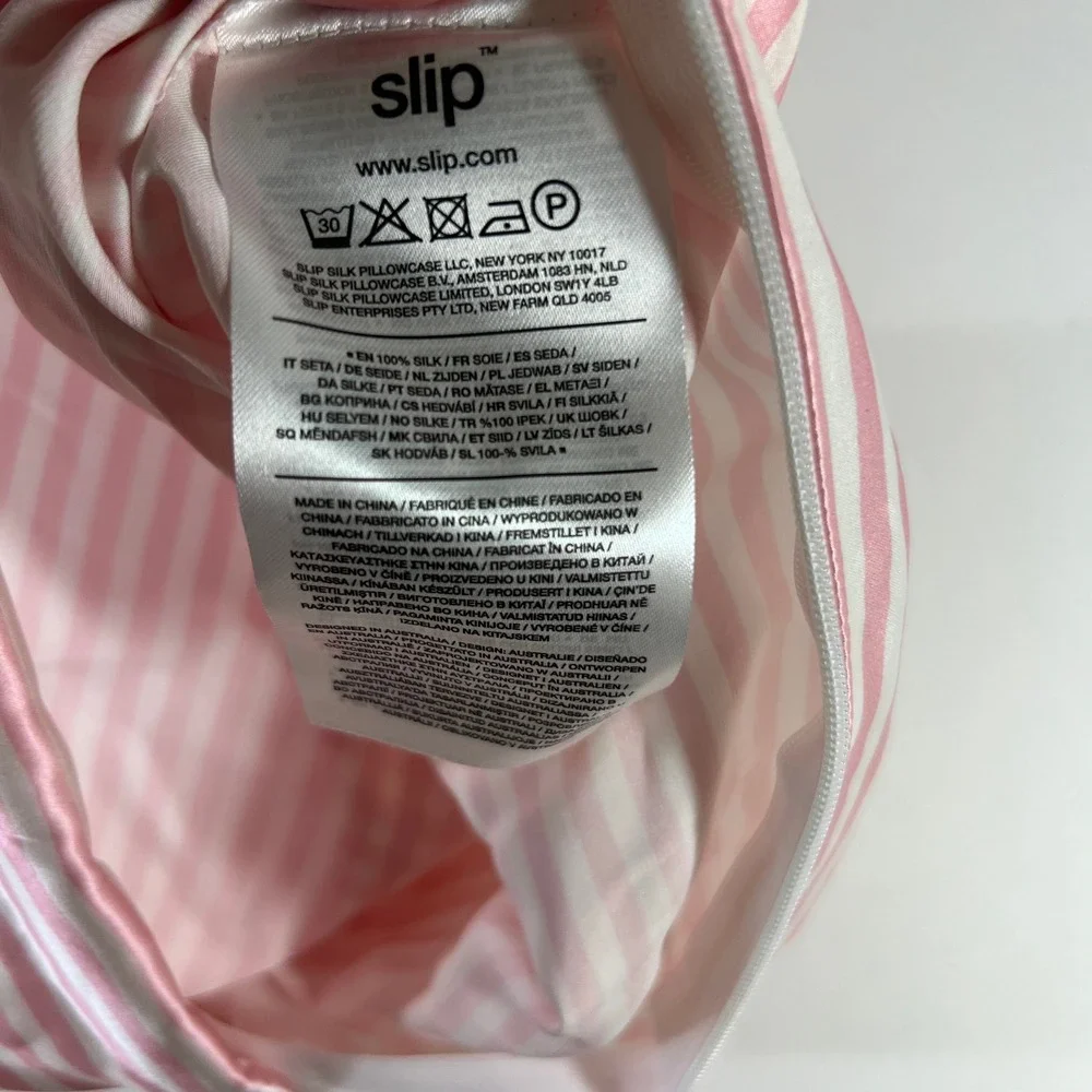 Slip Silk Striped Pillowcase Pink White 20 x 30